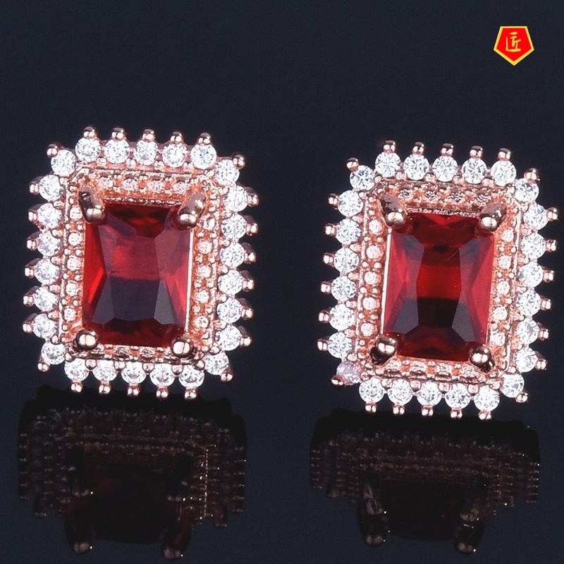 [Ready Stock]New Square Emerald Stud Earrings for Women