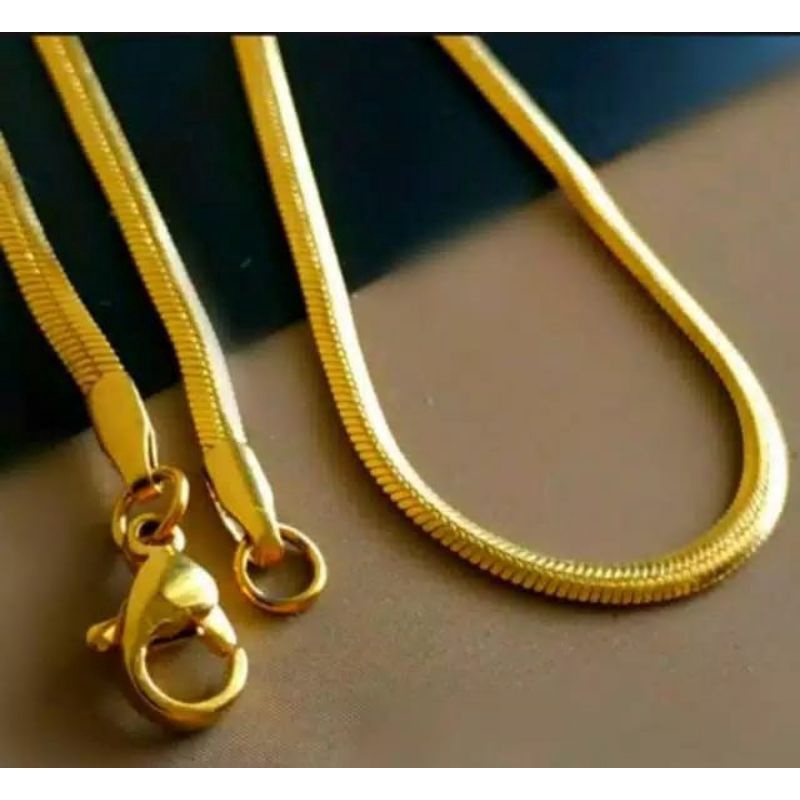 Kalung titanium gold pria wanita model gepeng