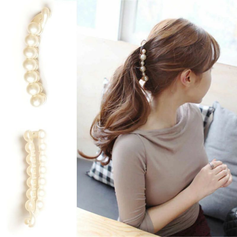 ~ PIYOSHI08 ~ Jepit Rambut Model Pisang Mutiara 10cm Ponytail Hair Claw Clips AF181