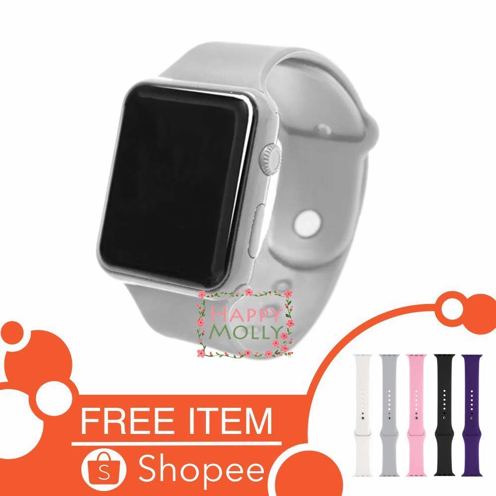 LED Watch [ Abu abu ] Jam Tangan Digital Pria &amp; Wanita - Strap Rubber - FREE STRAP