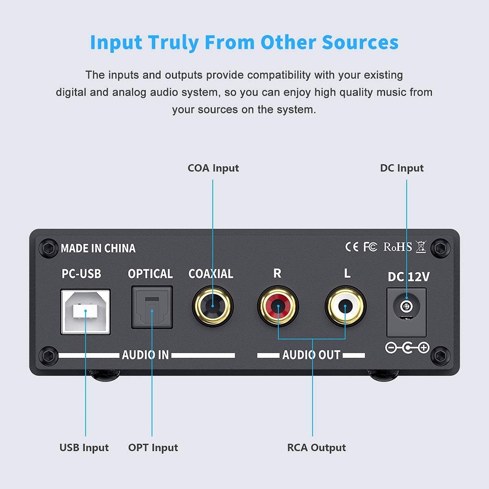 Fosi Audio DAC Converter Headphone Amplifier 24Bit/192kHz - DAC-Q5 - Black