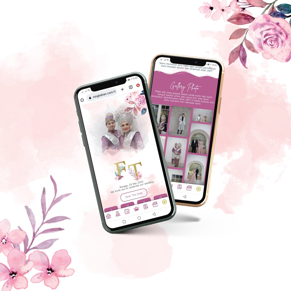 Undangan Digital - Undangan Website Pernikahan - Undangan Pernikahan- Ningkahan- Pink Blossom