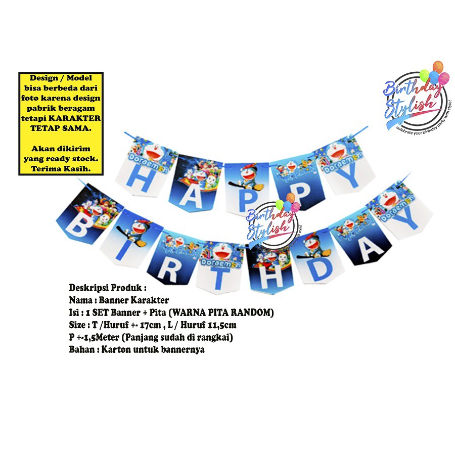 Banner Karakter DoraemonUltah/ Bunting Flag Ultah Doraemon/ Banner Ultah Doraemon Karton