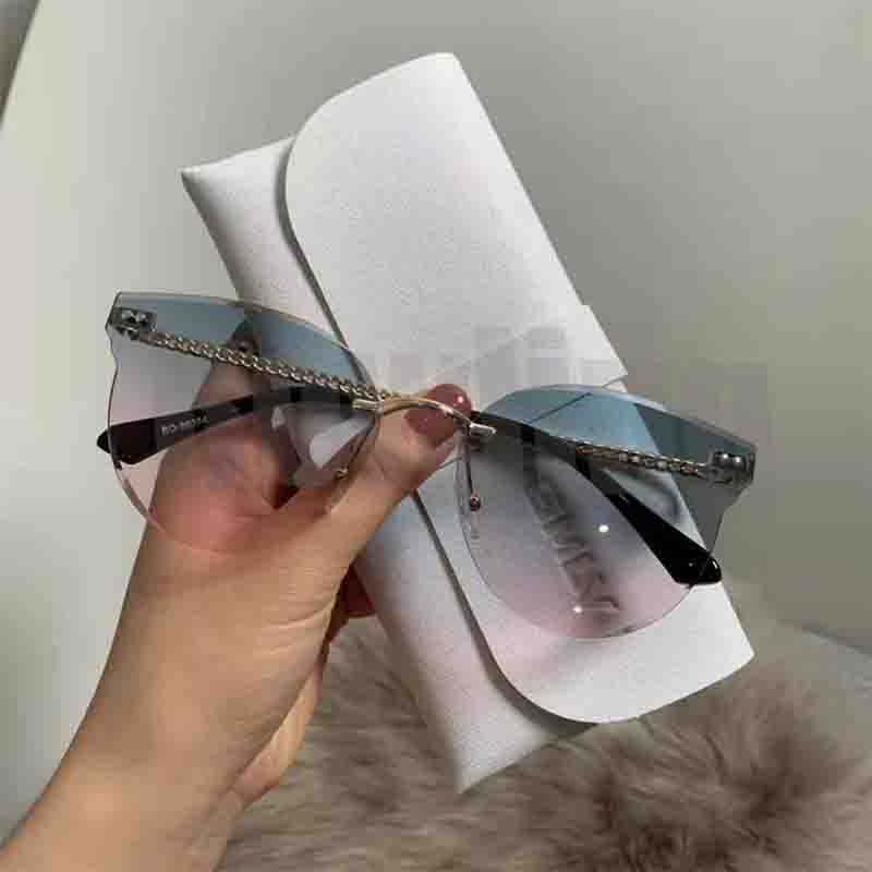 (Rowling)Kacamata  Hitam Terbaru Wanita No frame Titanium Rantai Style Kacamata Fashion Murah/Kacamata Sunglasses Import Wanita Kacamata Fashion-Ka-135 Hijau/Pink