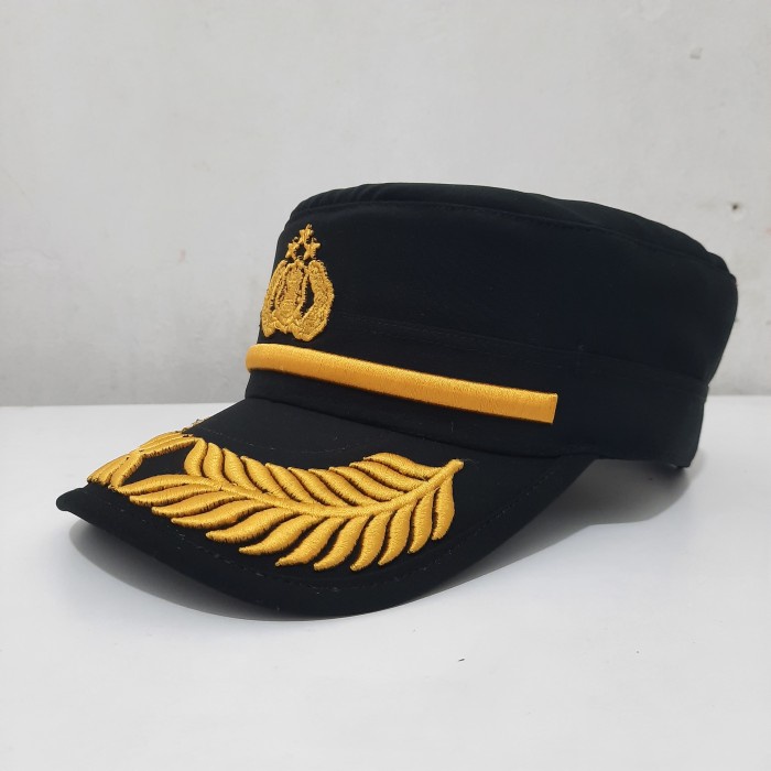 Topi Komando Pamen Polri Hitam Logo Tribrata Twist Halus Premium