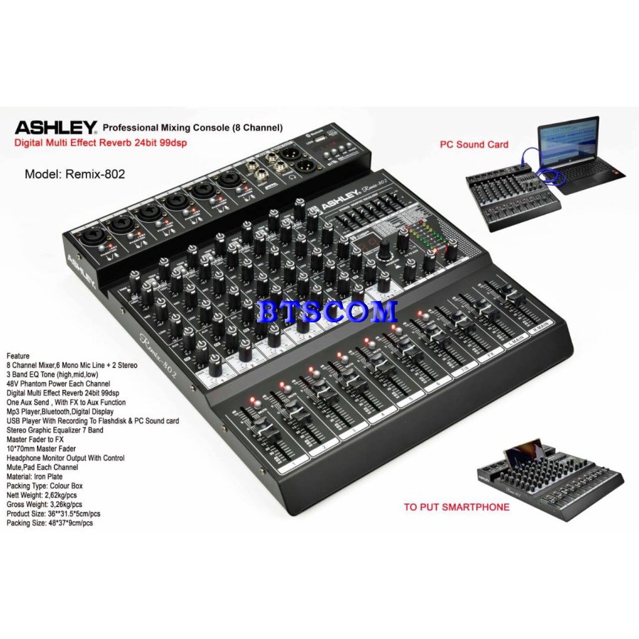 MIXER ASHLEY REMIX802 MIXER ASHLEY 8 CHANNEL MIXER ASHLEY REMIX-802 ORIGINAL