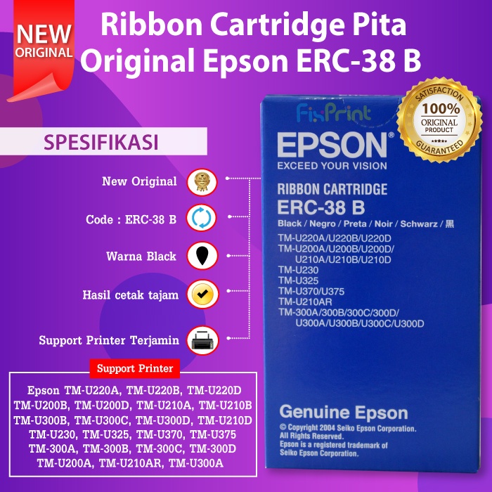 Original Ribbon Cartridge ERC 38 ERC38 Black Epson TMU220 TMU220B