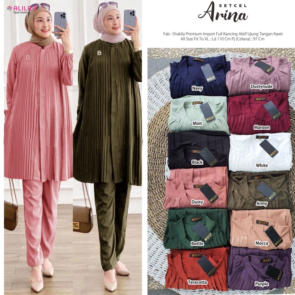 SETELAN CELANA // ARINA SETCEL POLOS BAHAN SHAKILA ORIGINAL ALILA