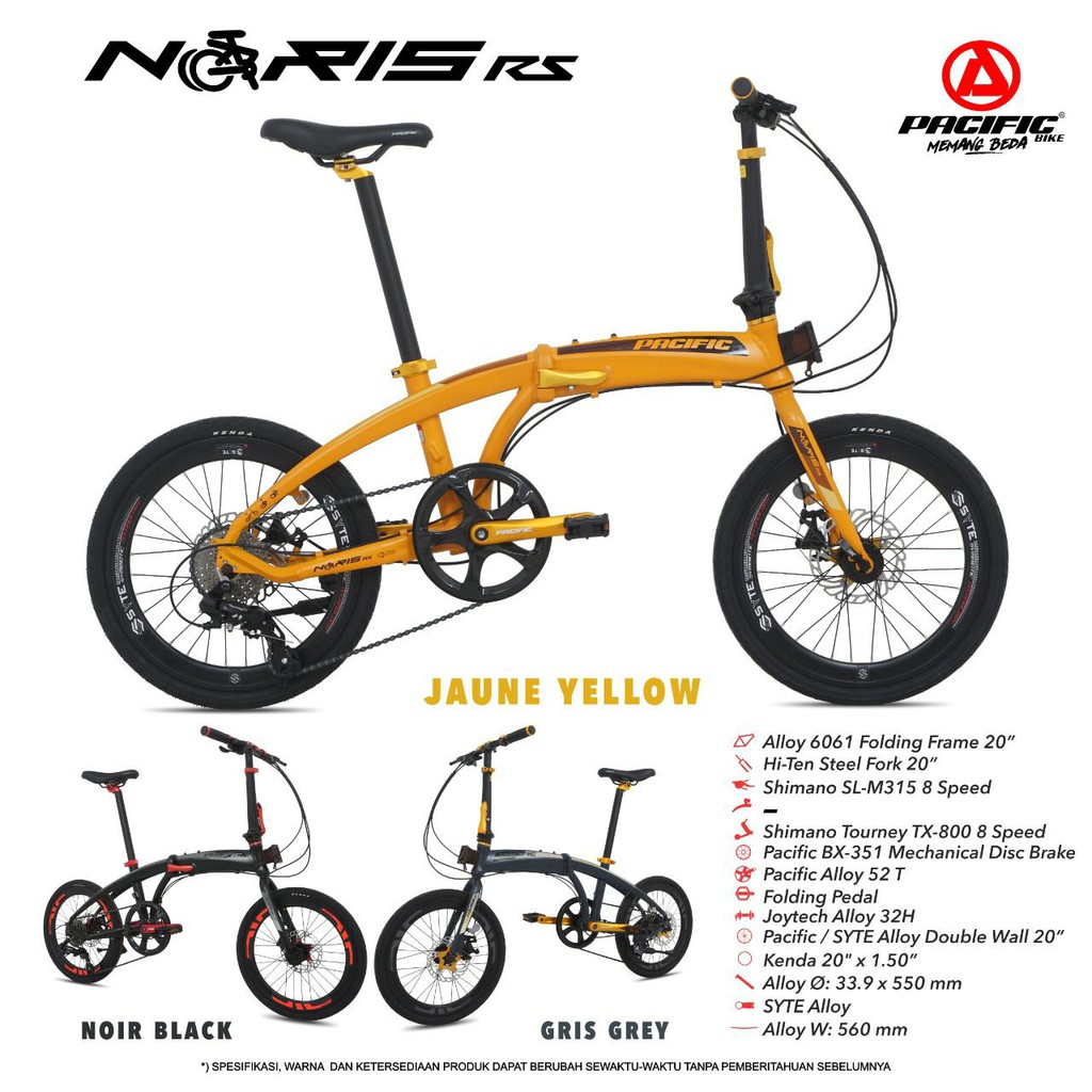 Sepeda Lipat 20Inch Pacific Noris RS Alloy 8 Speed Rem Cakram