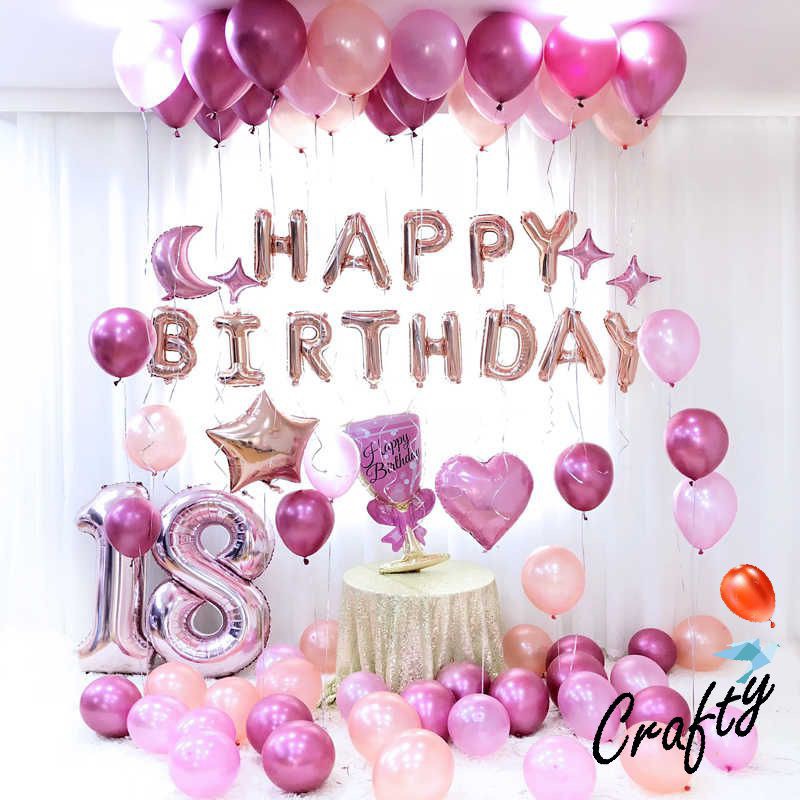 [PAKET] BIRTHDAY Set  ROSE PINK CHROME GLASS Dekorasi Backdrop Ulangtahun