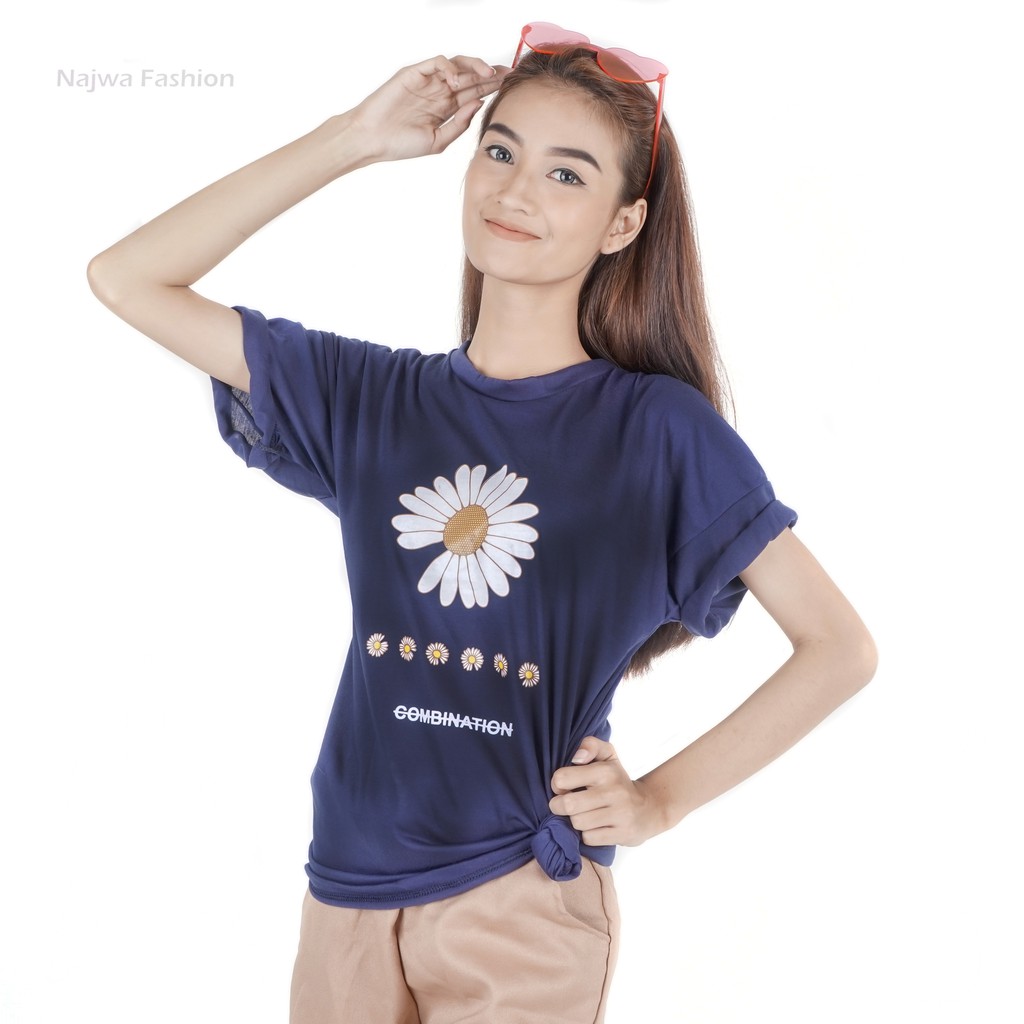 VS - T-SHIRT WANITA SUNNY FLOWER / OVERSIZE DAISY JUMBO COMBINATION | KAOS WANITA TUMBLR TEE