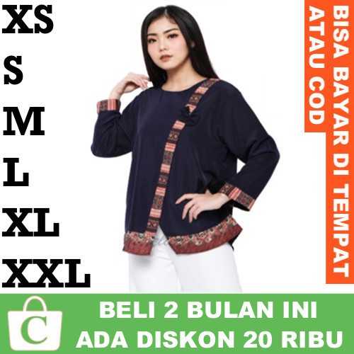 CORATCORETUDIO Blouse Wanita Big Size Jumbo Cewek Lengan Panjang Polos Batik BIRU TUA DONGKER NAVY