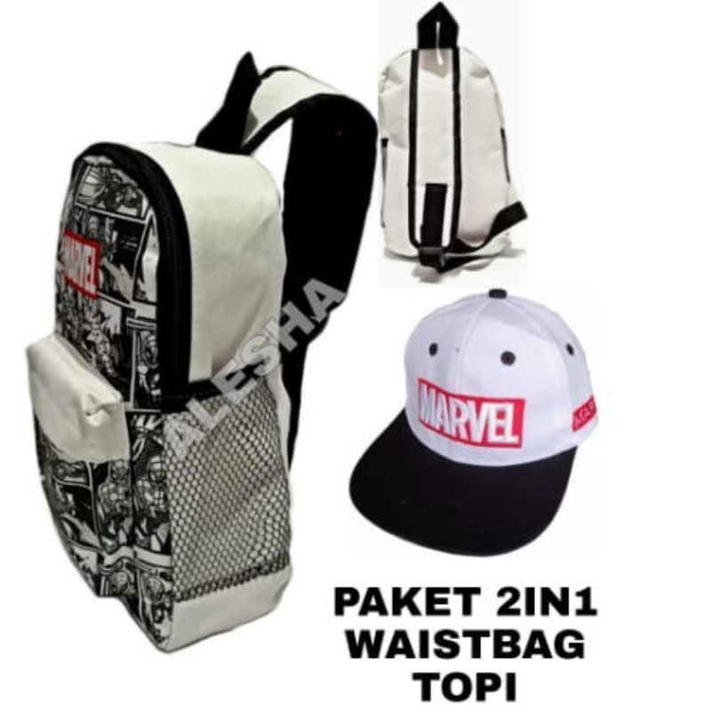 paket tas Spiderman waistbag topi Spiderman tas anak