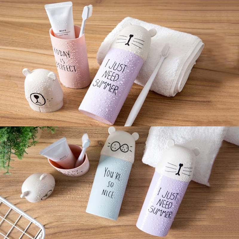 Kotak Penyimpanan Sikat Gigi Kamar Mandi Rumah Lucu Kartun Beruang Toothbrush Holder Portable Travel Cup Cover