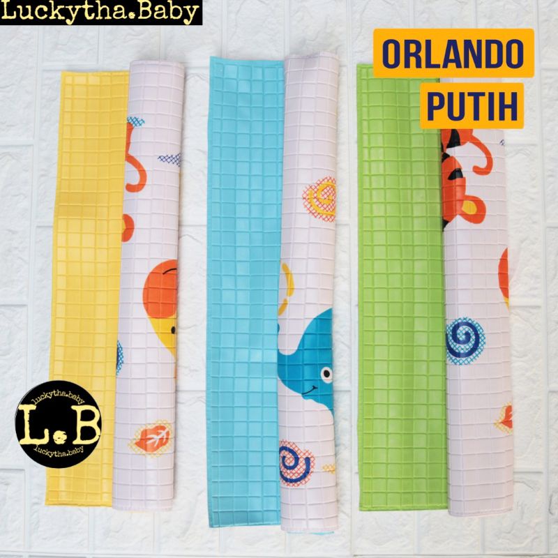 perlak karet bayi Orlando,Jessy PUTIH PRINT / alas ompol water prof (anti air)/ perlak jessy