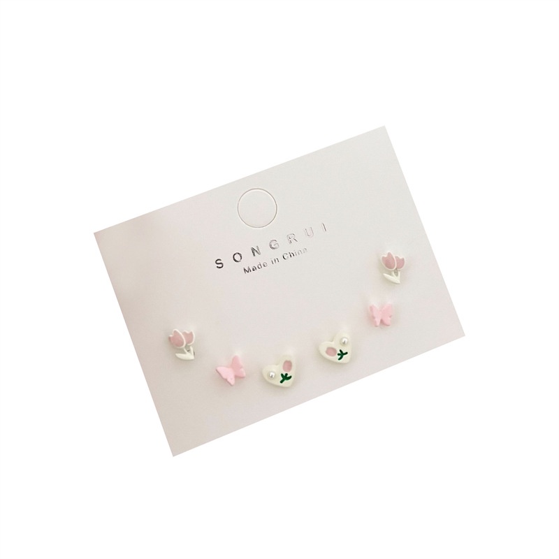 IFYOU 3pcs / set Anting Stud Desain Tulip Butterfly Gaya Vintage Korea Untuk Wanita