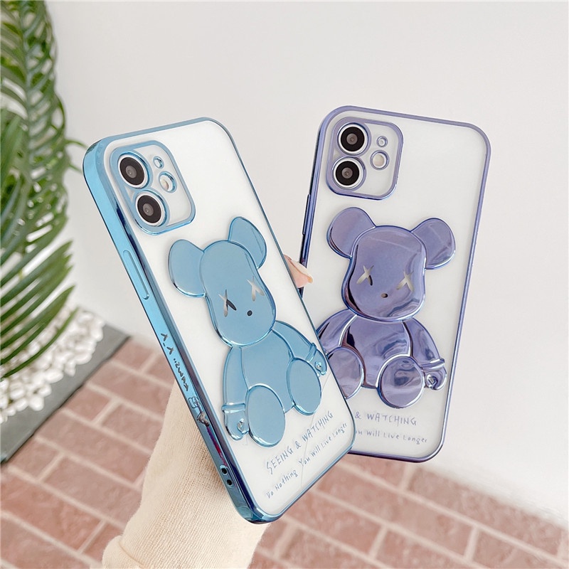 Case Pelindung Transparan electroplating Motif Beruang Untuk Iphone 13 / 11Pro max / 12 / xsmax / xr / 7 / 8plus