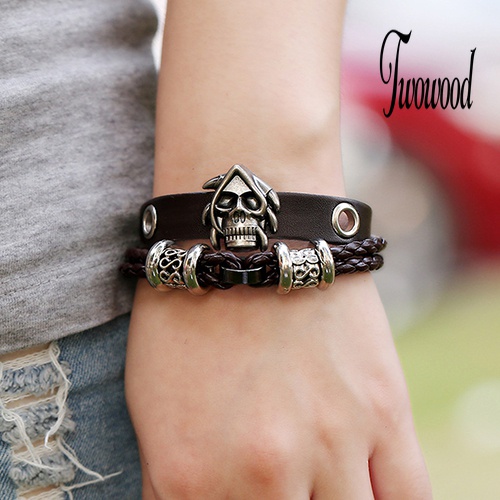 Gelang Multilayer Bahan Kulit Imitasi Handmade Gaya Punk Untuk Pria Dan Wanita