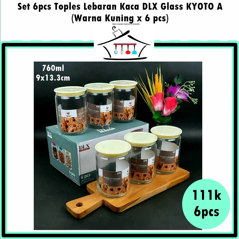 [Set 6pcs] Toples Kaca Bulat Kedap Udara DLX Glass Kyoto A 760ml