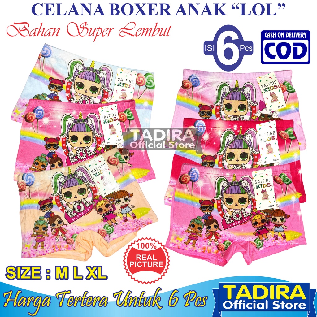 6 Pcs Celana Boxer Anak Perempuan Gambar Kartun Celana Dalam Anak Cewek Karakter Lucu TADIRA Store