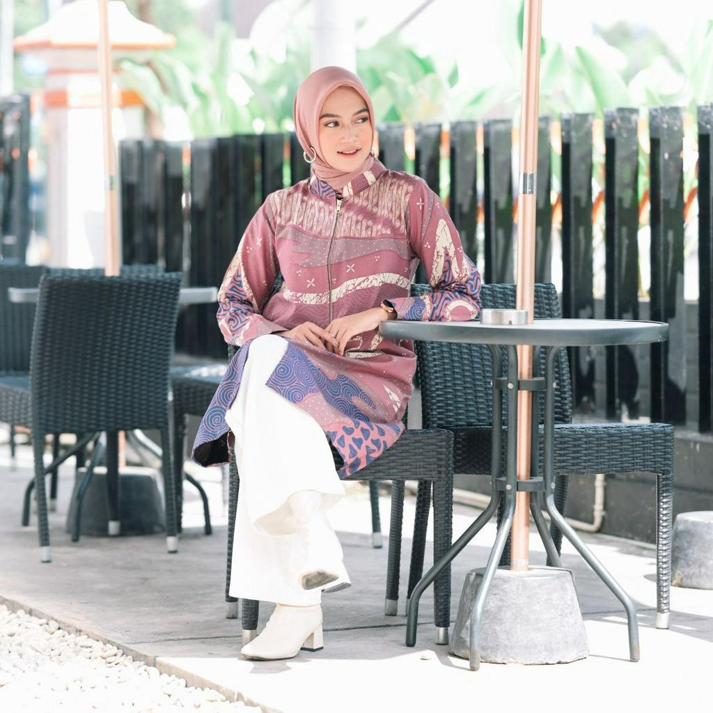 Gandari Ungu Batik Prabuseno Tunik Batik Katun Wanita Seragam Batik Wanita Kantoran Batik Modern Baj