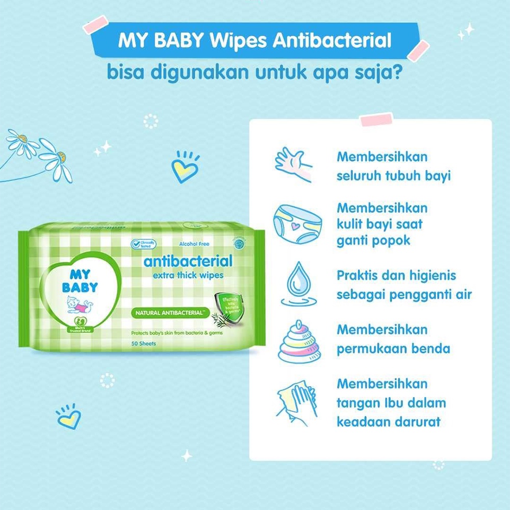 ❤ Under100 ❤ MY BABY Extra Thick Wipes 50 Sheets + FREE 50 sheets | Tisu Basah Bayi | Alcohol Free | Lembut | MyBaby