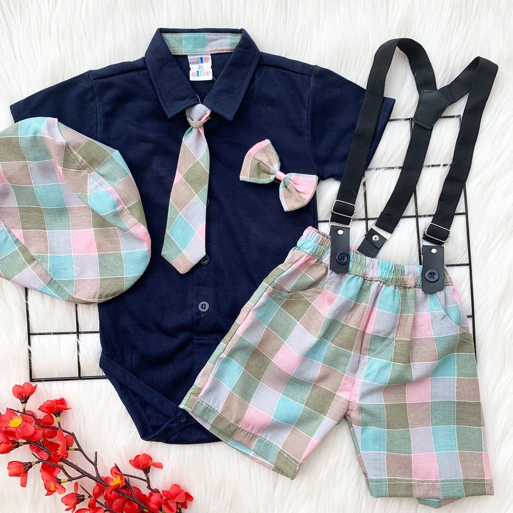 Baju setelan jumper celana topi suspender pergi jalan lucu fashion anak bayi cowok laki murah -baw