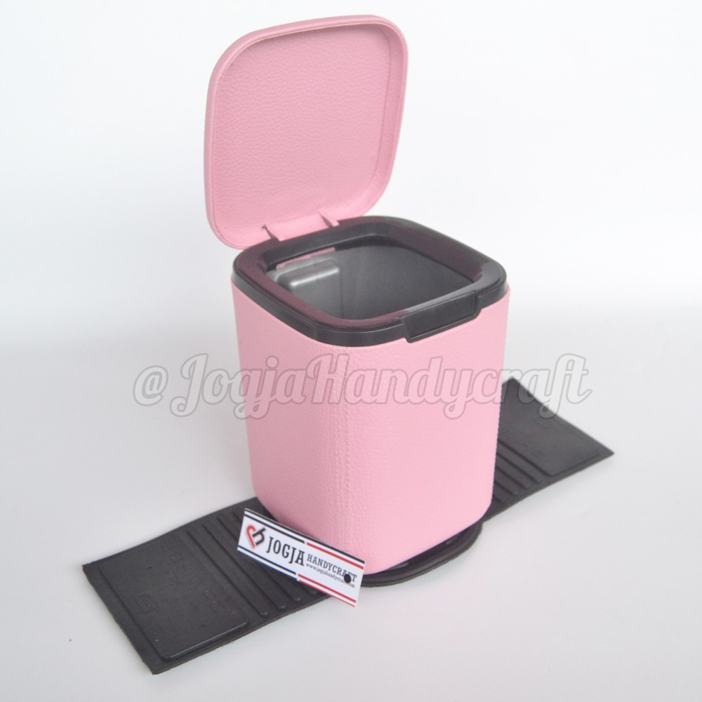 Tempat Sampah Mobil Cover Kulit Sintetis / Car Dustbin Pink