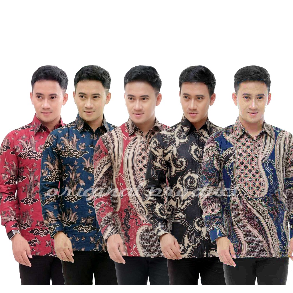 Kemeja Batik Pria Lengan Panjang Size M L Xl Xxl Bswart Batik Hrb026 Kenongo Hem Panjang Padi