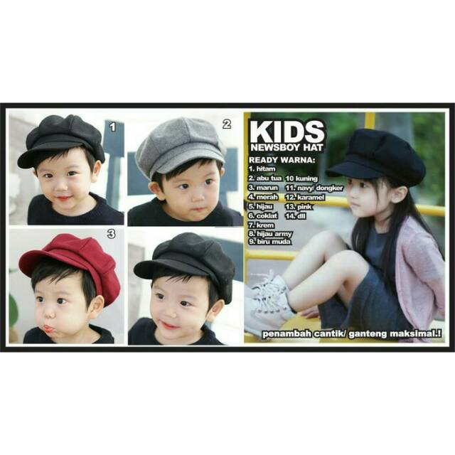 Topi pet newsboy bakerboy anak bayi balita topi apollo mario bros pelukis sutradara