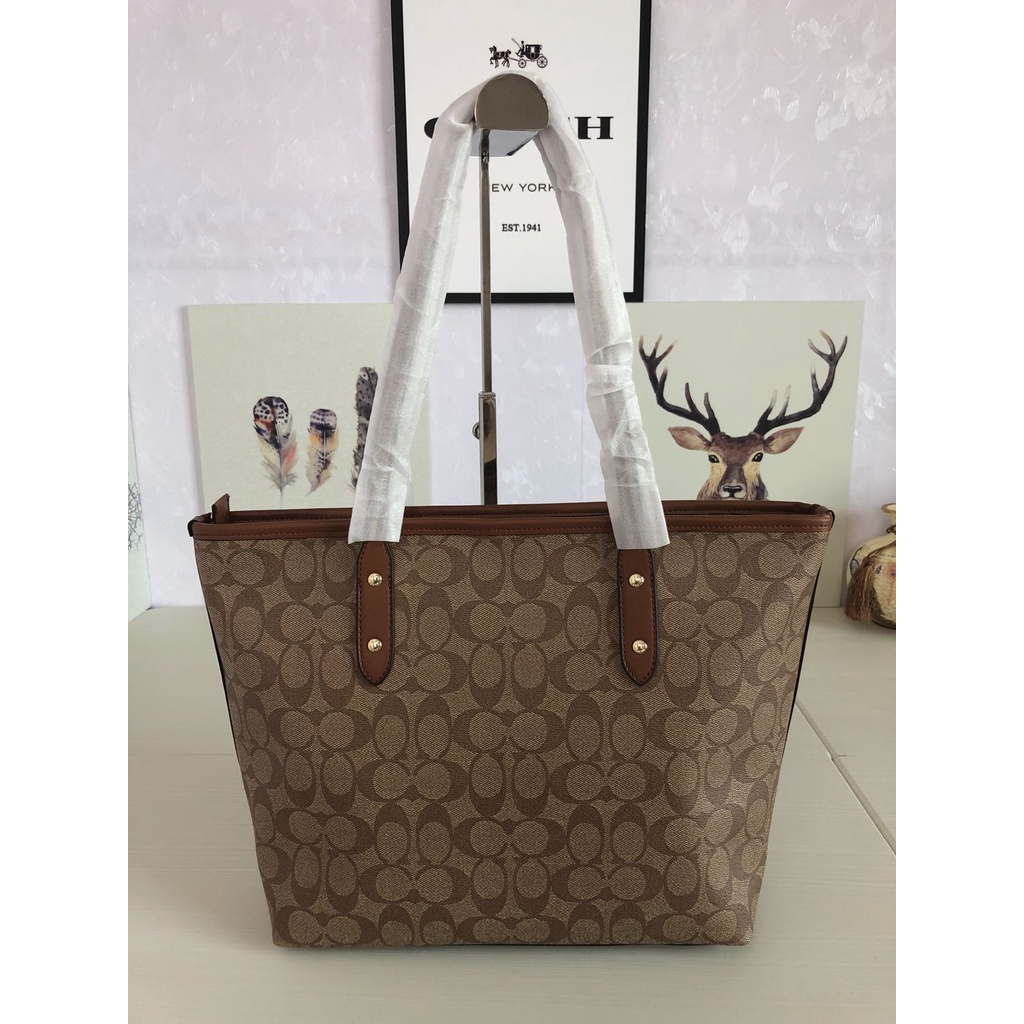 [Instant/Same Day] Coach 58292 Canvas leather tote bag for ladies with one shoulder bag  gwd