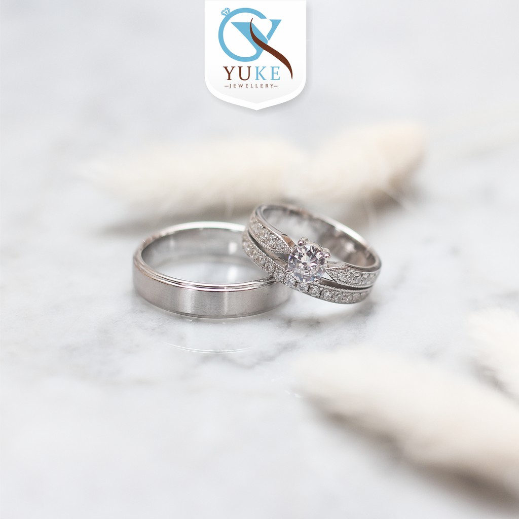 Cincin Kawin Silver/Perak Cincin Emas Full Ring Zircon Stone Cincin Kawin Cincin Couple Cincin Perak