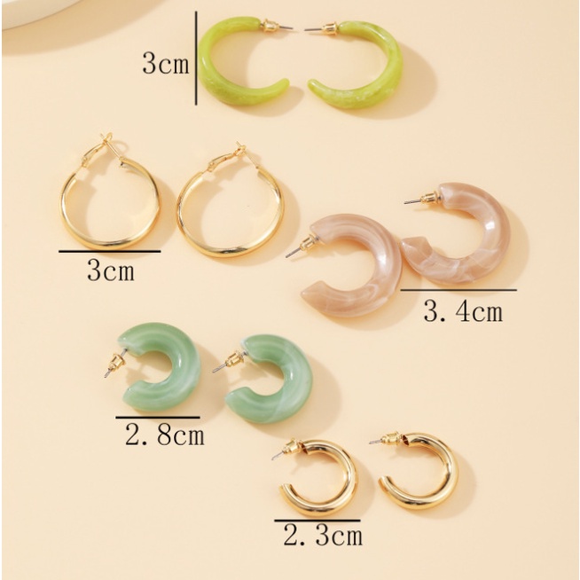 5 Pasang Anting Bahan Akrilik Gaya Vintage