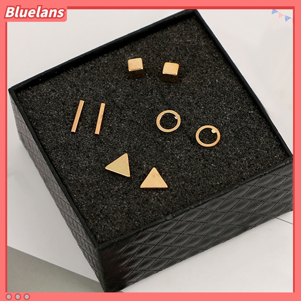 8pcs / Set Anting Stud Bentuk Geometris Persegi Segitiga Lingkaran Untuk Hadiah Wanita