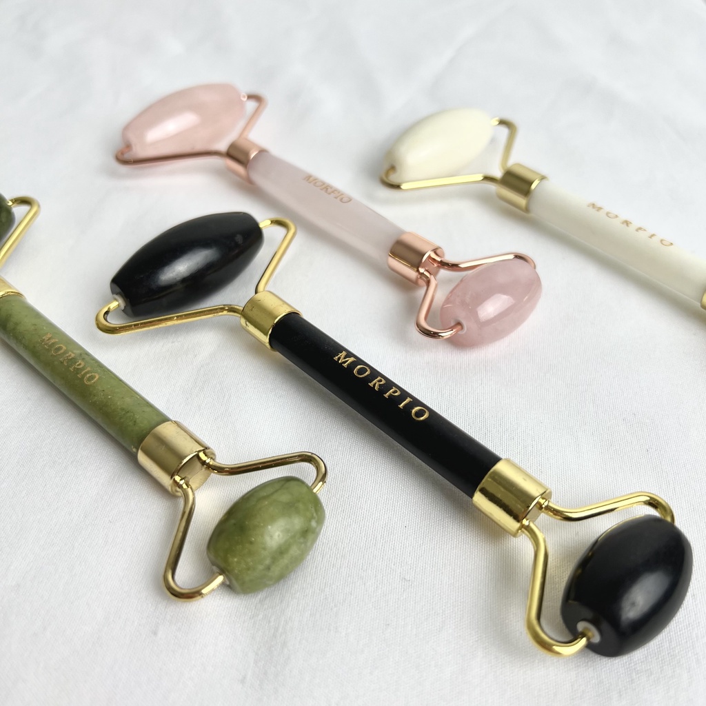 MORPIO FACE ROLLER &amp; GUASHA 100% NATURAL STONE | JADE | ROSEQUARTS | BLACK OBSIDIAN | WHITE JADE