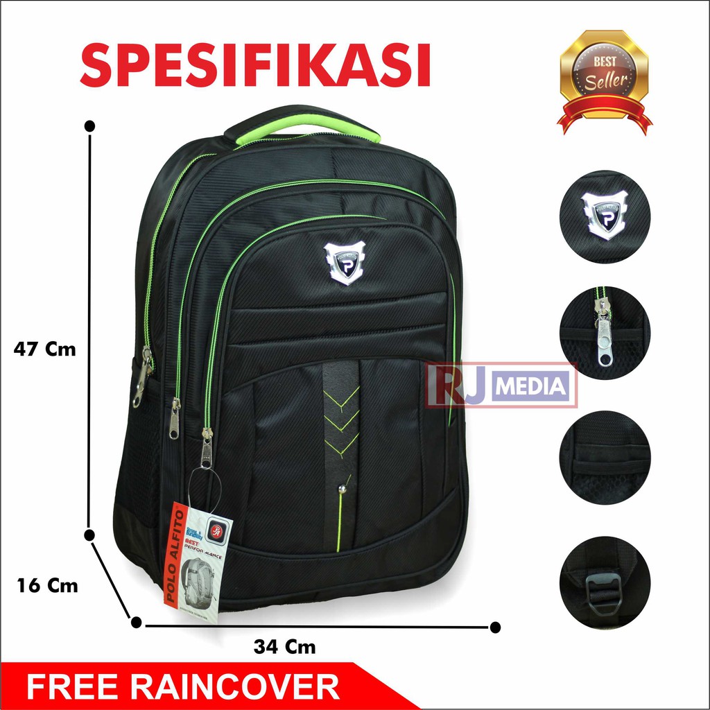 Tas Ransel Laptop Polo Alfito Backpack Punggung Tas Sekolah Kuliah Kerja Tebal PROMO Best Seller Tas Sekolah SMP SMA Kuliah Kerja Seminar Berkualitas Bonus Raincover