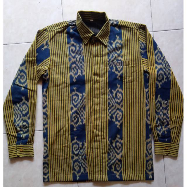 Kemeja tenun motif lurik mix gold