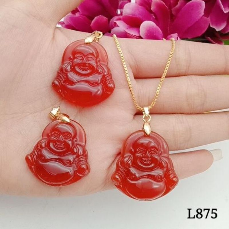 kalung liontin giok Budha merah model terawet