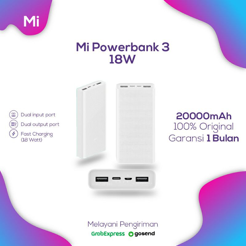 Power Bank Xiaomi 20000 mAh Versi 3 Fast Charging 18W - Powerbank Xiaomi Original 100%