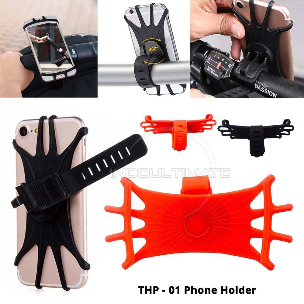 1Pcs Stand Holder Smartphone Sepeda Motor Rotasi 360 ° Universal HP Holder Silicone HP Motor THP-01 Dudukan Ponsel Sepeda Silikon Dudukan Telepon Sepeda Motor Universal