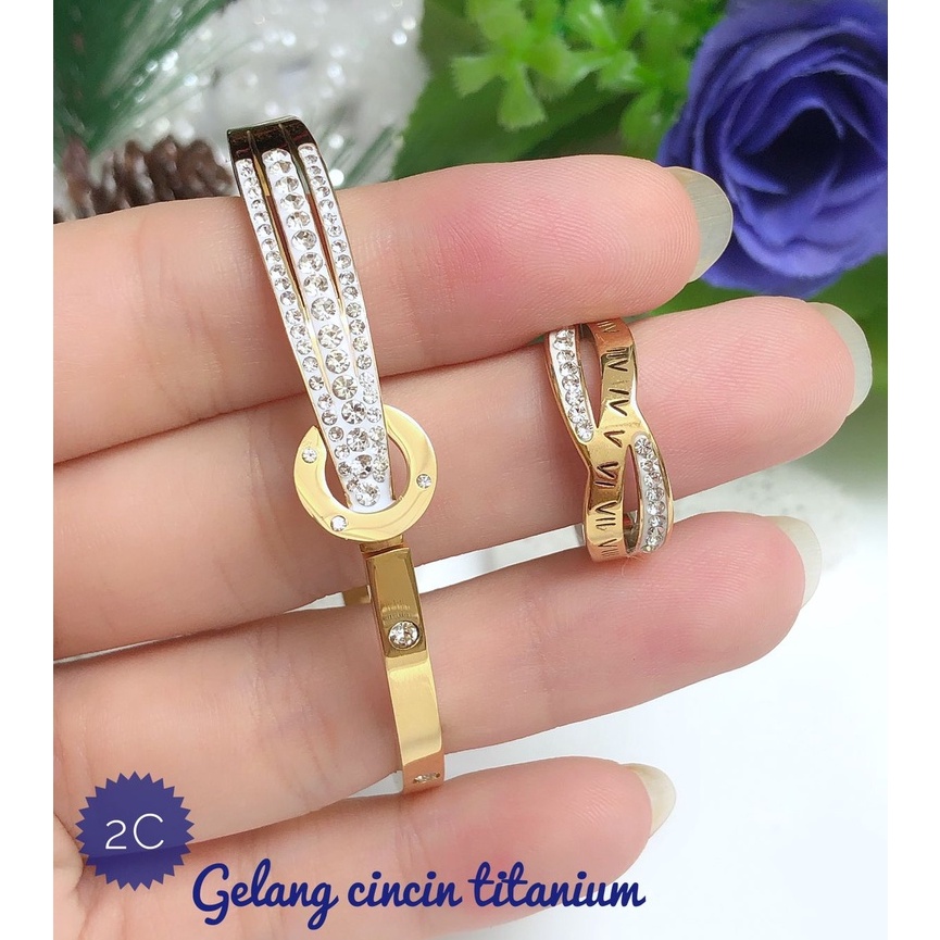 XUPED PROMO TERMURAH Set Perhiasan TITANIUM Anti Karat Gelang Ring Cartier Cincin Romawi Permata Mew