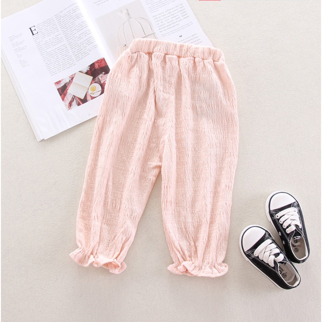 Celana Bahan Kain 0-3 Tahun Anak Bayi Korean Styles Anak Perempuan Bawahan Nyaman Rumah Pink Abu