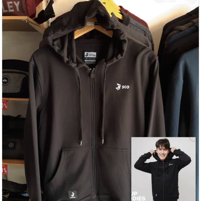 Jaket 3second Original New Arrival Simple Logo Embordery Zipper Hoodie