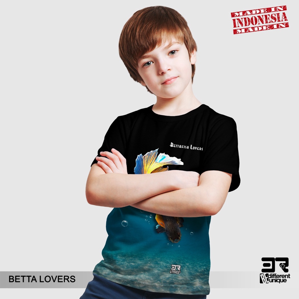 [ COD / BAYAR DI TEMPAT ] KAOS DISTRO PRINTING ANAK ANAK GAMBAR HEWAN IKAN HIAS CUPANG BETTA FISH LI