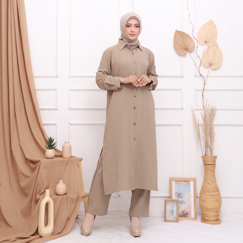 CALISTA ONE SET MAT ITY MANGO CREPE PREMIUM SETELAN LONG TUNIK SUDAH TERMASUK CELANA SETCEL MUSLIM MODERN BAGUS CANTIK BISA BUSUI SIZE KUMPLIT S M L XL XXL UKURAN LENGKAP NORMAL REGULER BESAR GEDE JUMBO OVERSIZE BARU BERKUALITAS RAPIH A.S.R STORE FASHION