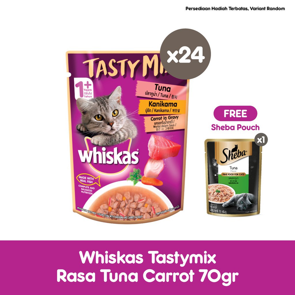 WHISKAS® Tasty Mix Makanan Kucing Basah Pouch 70gr - Isi 24