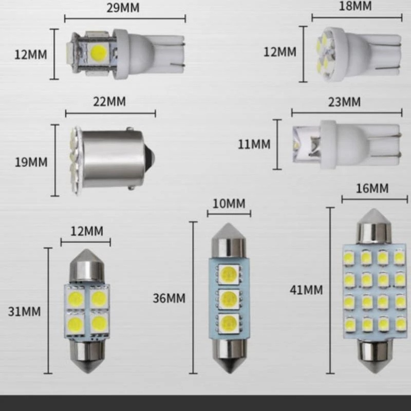 14pcs /Set LED 1157 T10 31/36/41mm Car Auto Interior Map Dome License Plate Replacement Light Kit White Lamp Set