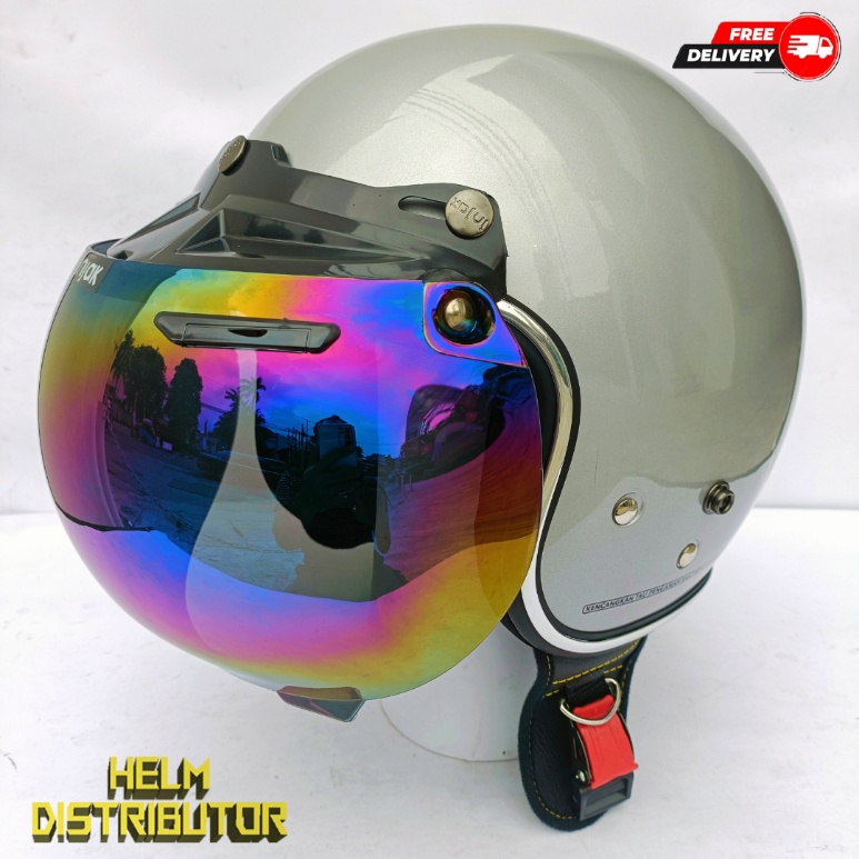 HELM BOGO RETRO KUALITAS PREMIUM LIS CHROME KACA CEMBUNG FULL LEHER SNI DEWASA PRIA WANITA (COD)