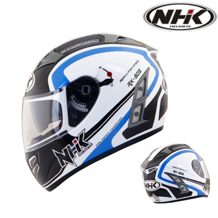 Helm NHK Terminator Akura White List Blue Full Face Visor