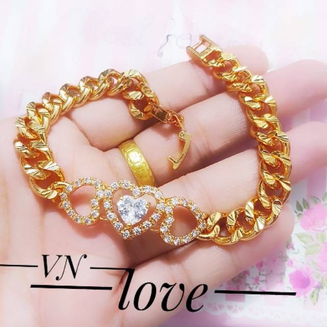 Xuping perhiasan gelang lapis emas 23k love permata  0211